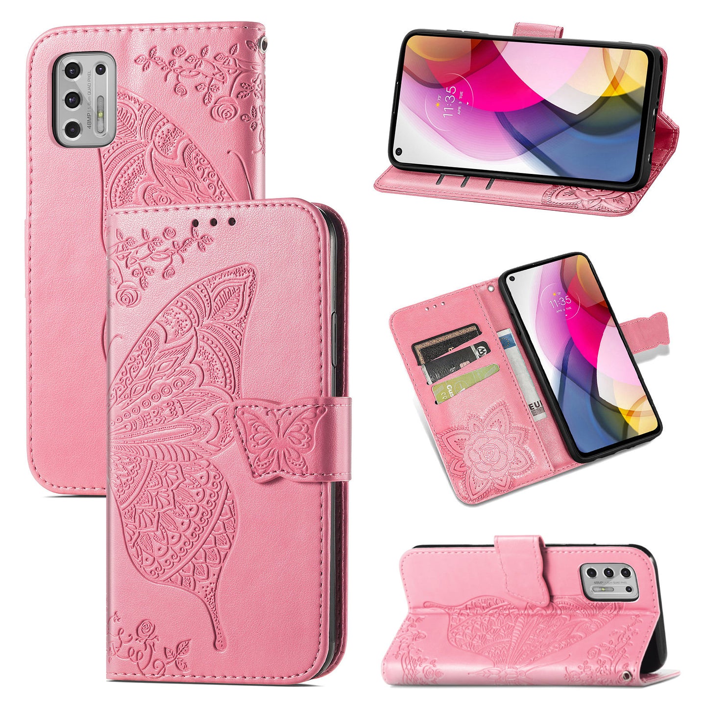Étui portefeuille en cuir gaufré de luxe avec papillon pour MOTO G Stylus 2021