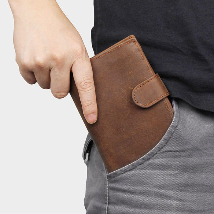 Porte-cartes RFID en cuir véritable, portefeuille homme triptyque