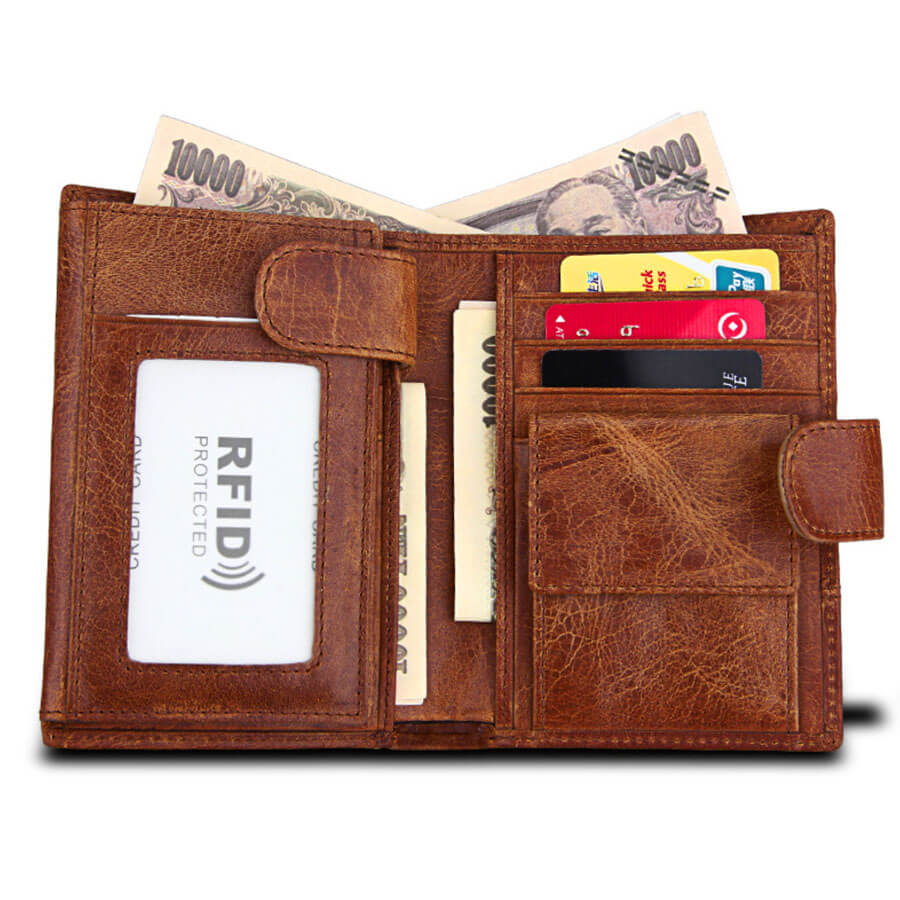 Porte-cartes RFID en cuir véritable, portefeuille homme triptyque