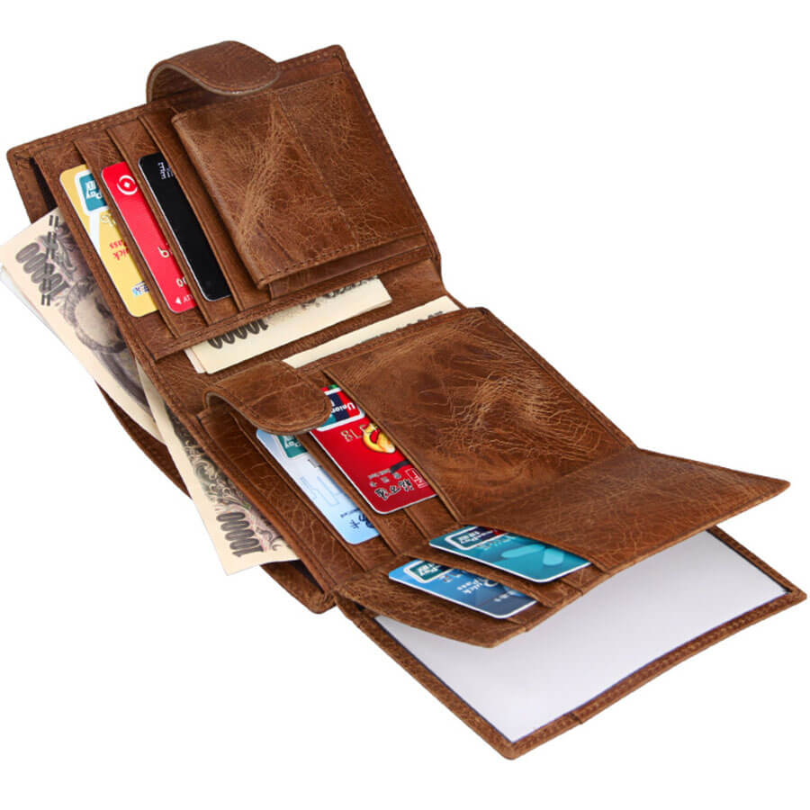 Porte-cartes RFID en cuir véritable, portefeuille homme triptyque