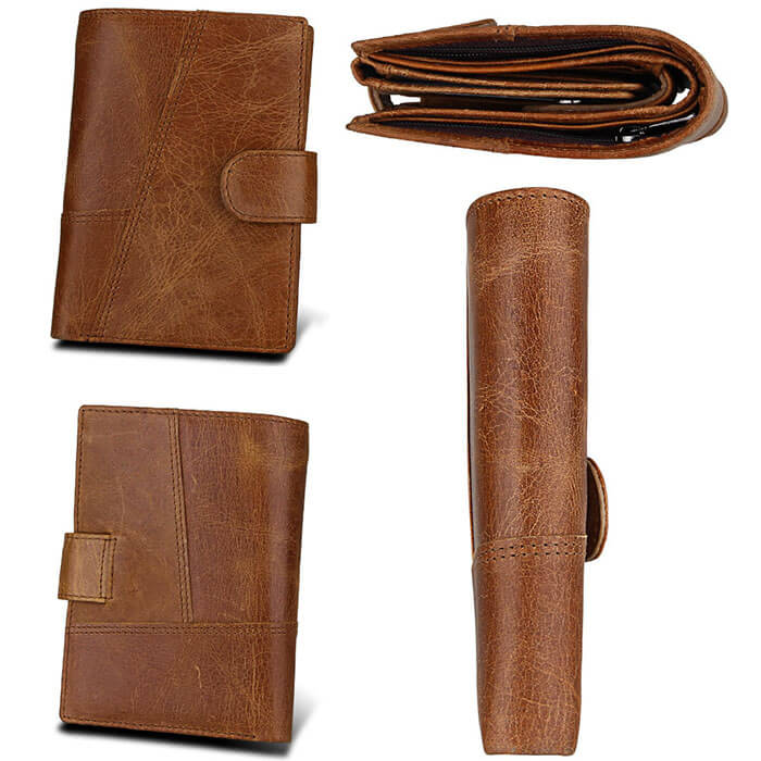Porte-cartes RFID en cuir véritable, portefeuille homme triptyque