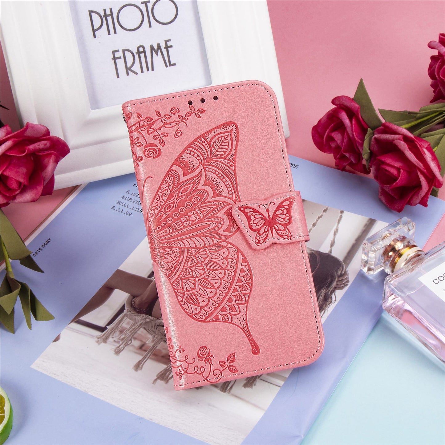 Luxury Embossed Butterfly Leather Wallet Flip Case for MOTO