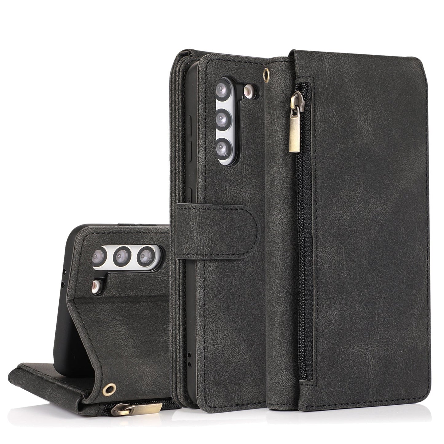 Luxury Skin Feel Multi-card Zipper Leather Case For Samsung Series