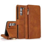 Luxury Skin Feel Multi-card Zipper Leather Case For Samsung Series