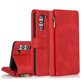 Luxury Skin Feel Multi-card Zipper Leather Case For Samsung Series