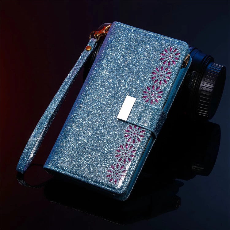 Étui à Rabat en Cuir Scintillant Fille Bling pour Samsung Note20/Note20 5G