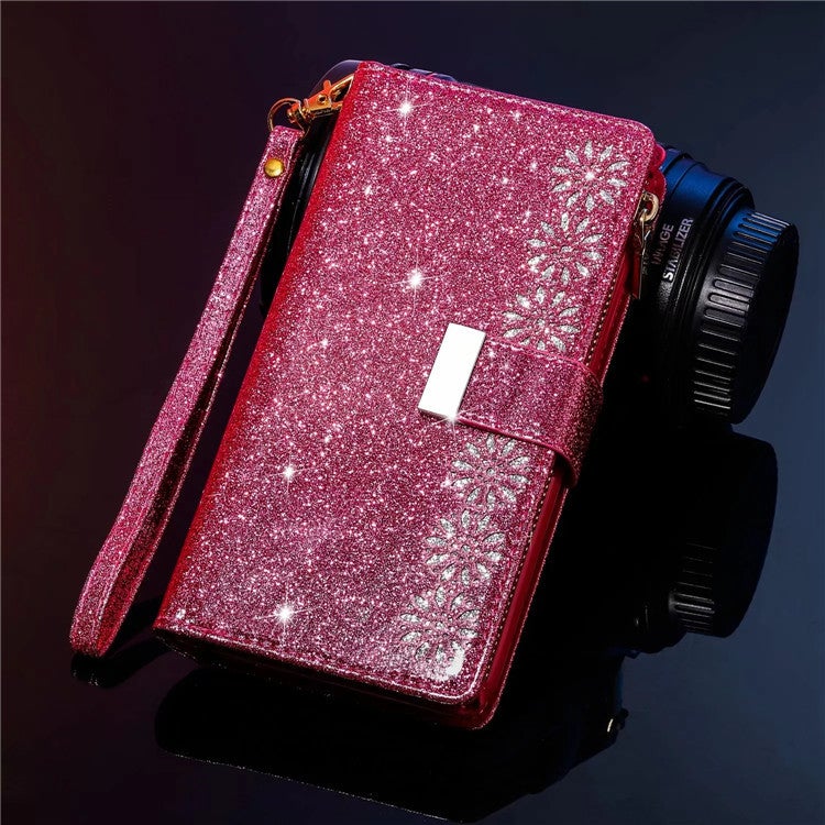 Étui portefeuille en cuir brillant à paillettes pour Samsung S20 FE