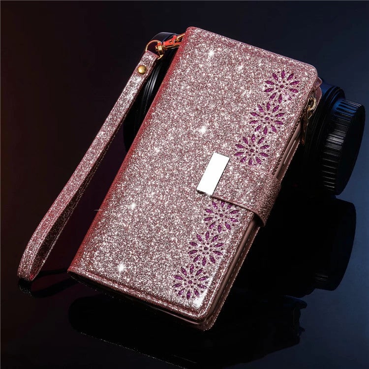 Étui à Rabat en Cuir Scintillant Fille Bling pour Samsung Note20/Note20 5G