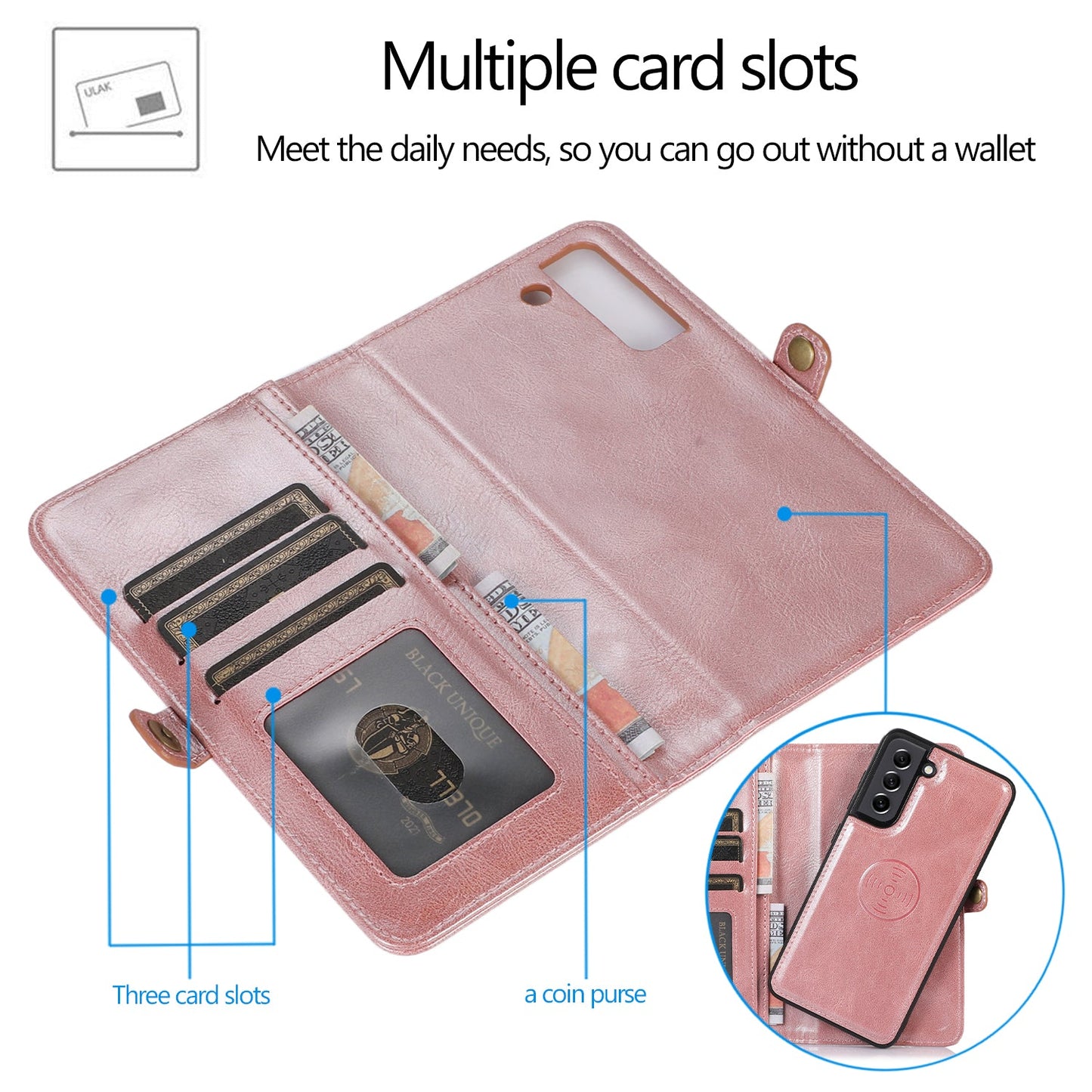 Multifunctional Split Magnetic Wallet Phone Case For Samsung S21FE