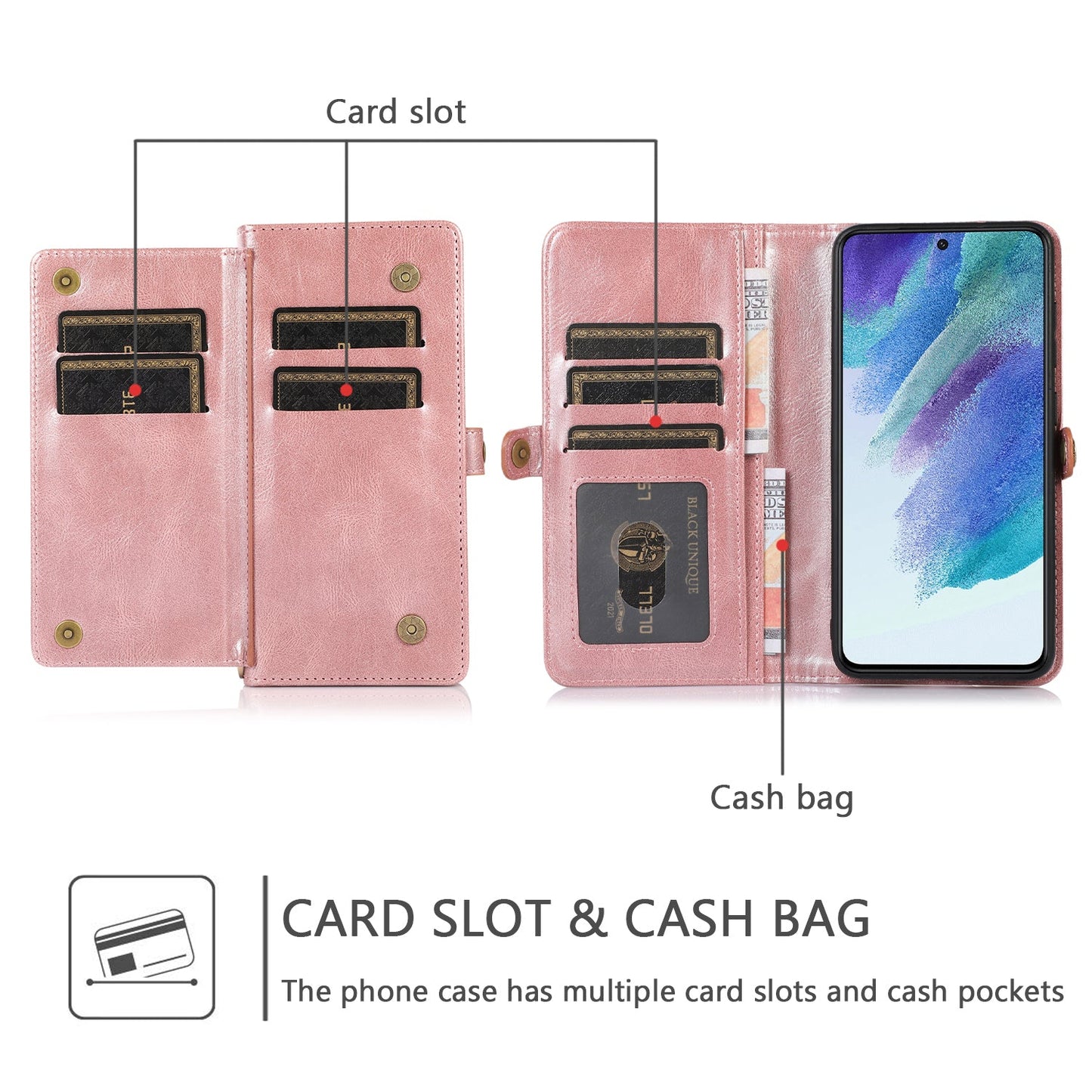 Multifunctional Split Magnetic Wallet Phone Case For Samsung S21FE