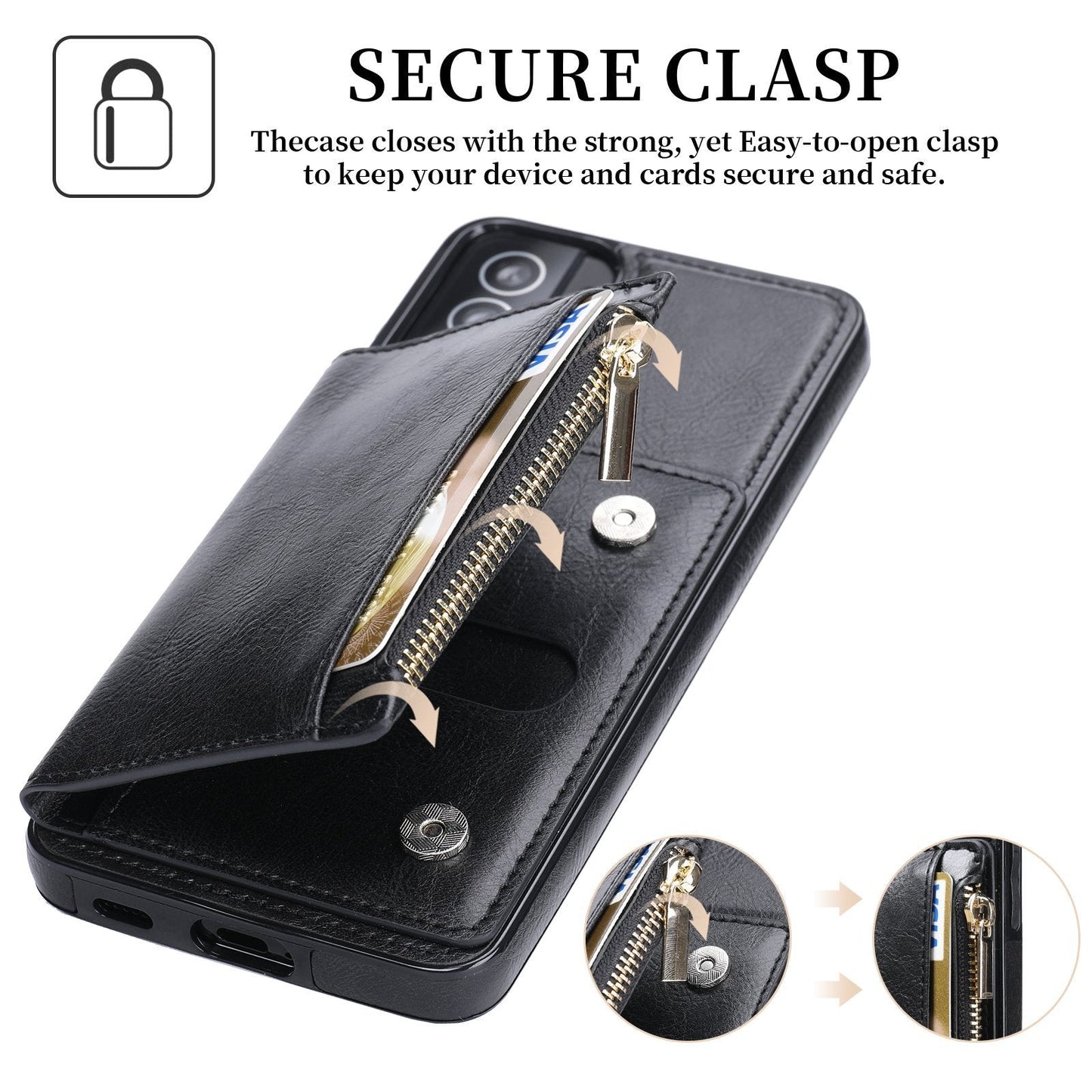 Nouvelle mise à niveau étui portefeuille multifonctionnel à fermeture éclair pour Samsung S21 5G