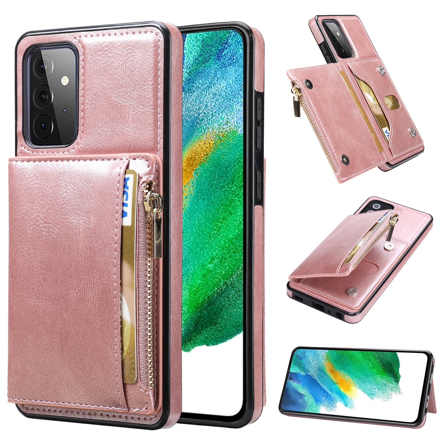 Nouvel étui de téléphone multifonctionnel portefeuille zippé pour Samsung A72 5G