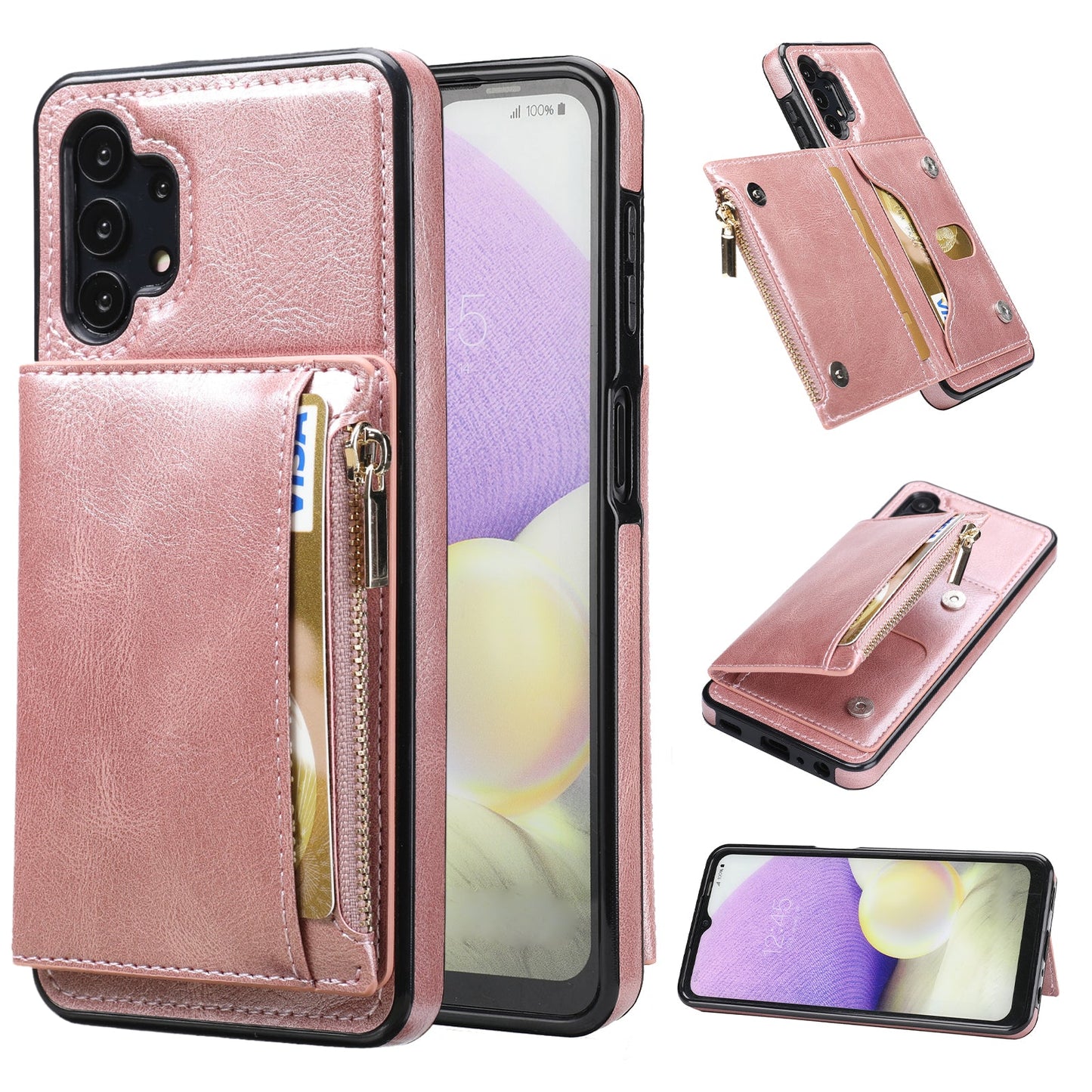 Nouvel étui de téléphone multifonctionnel à fermeture éclair avec portefeuille pour Samsung A32 5G