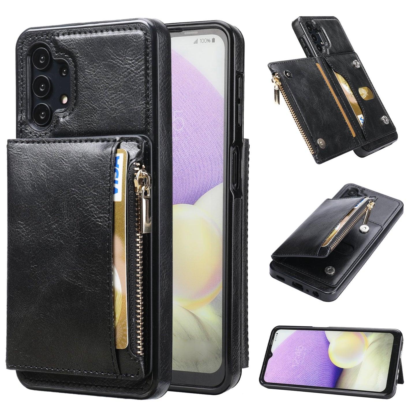 Nouvel étui de téléphone multifonctionnel à fermeture éclair avec portefeuille pour Samsung A32 5G