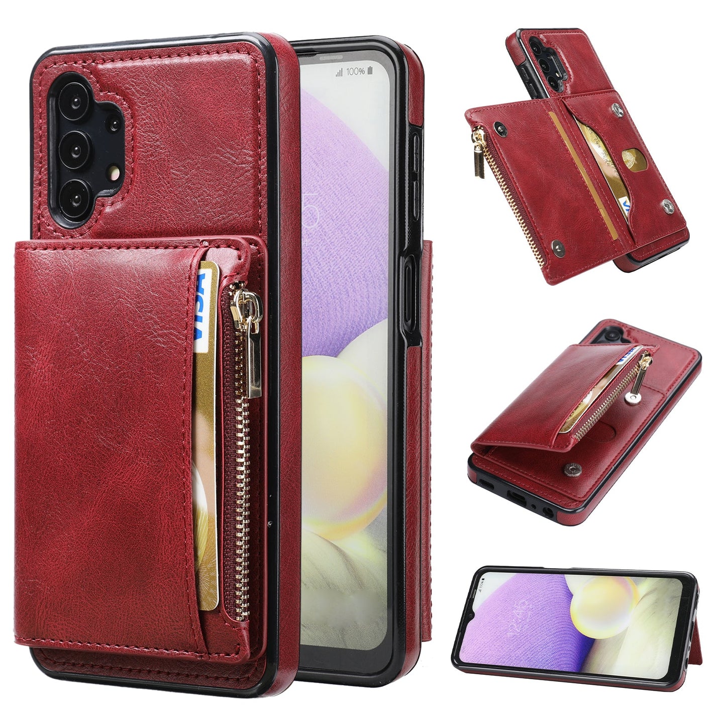 Nouvel étui de téléphone multifonctionnel à fermeture éclair avec portefeuille pour Samsung A32 5G