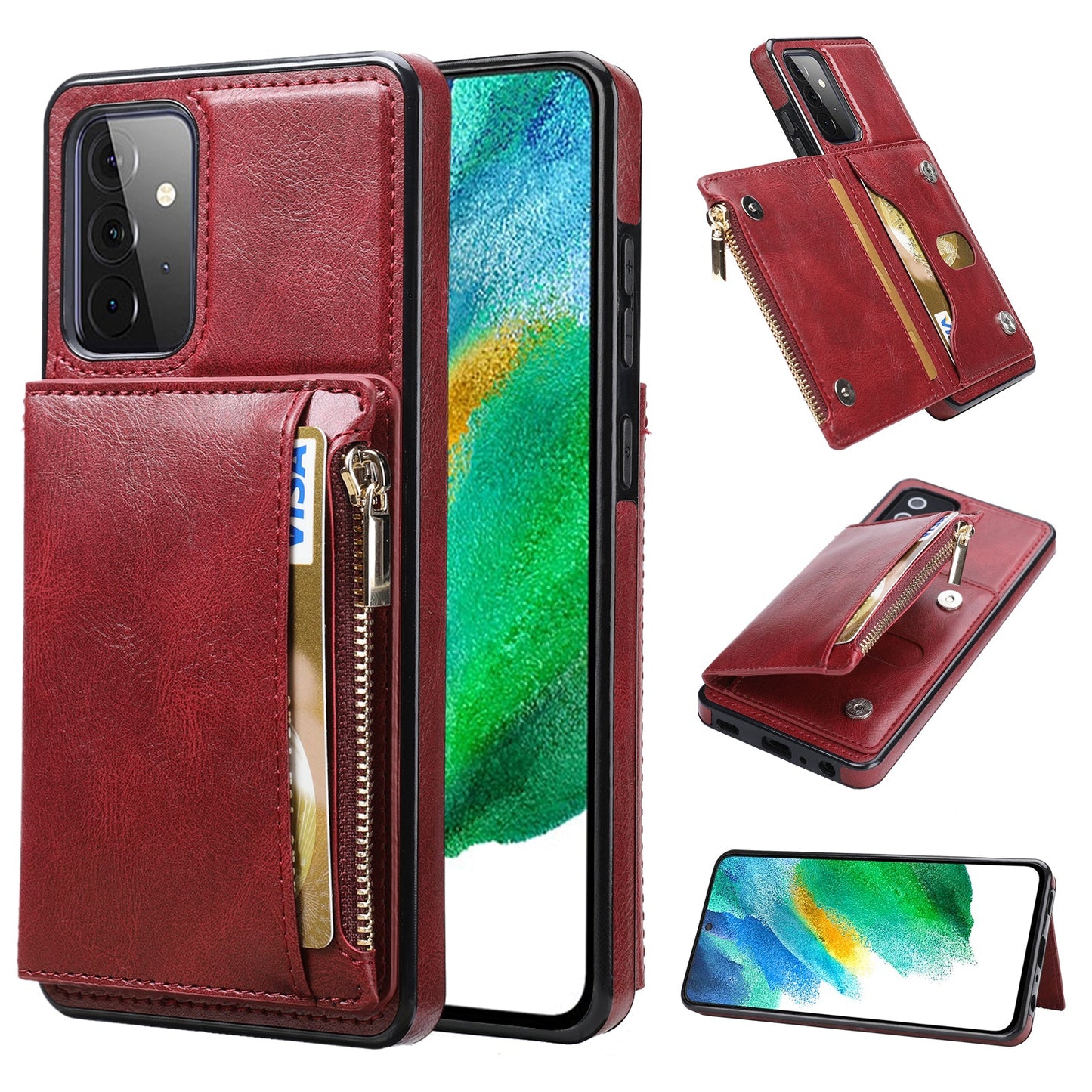Nouvel étui de téléphone multifonctionnel portefeuille zippé pour Samsung A72 5G