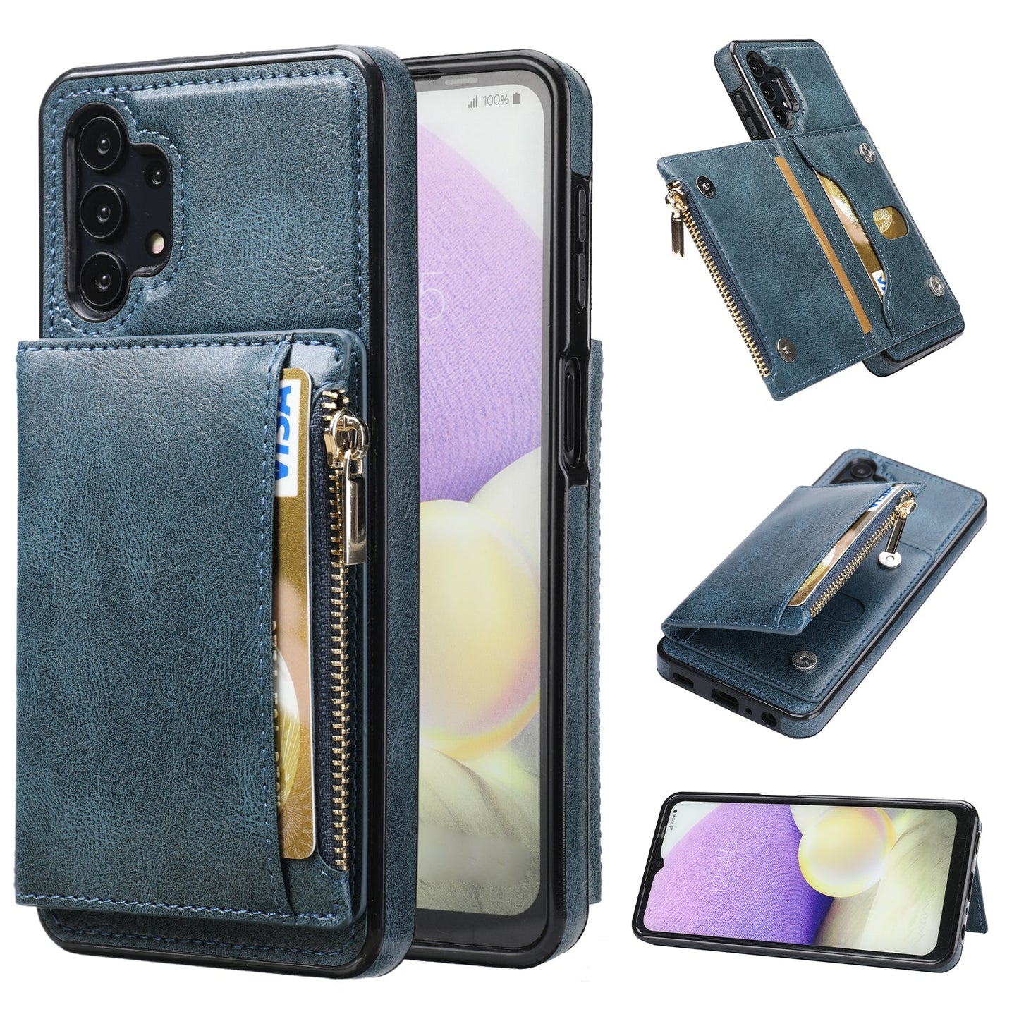Nouvel étui de téléphone multifonctionnel à fermeture éclair avec portefeuille pour Samsung A32 5G
