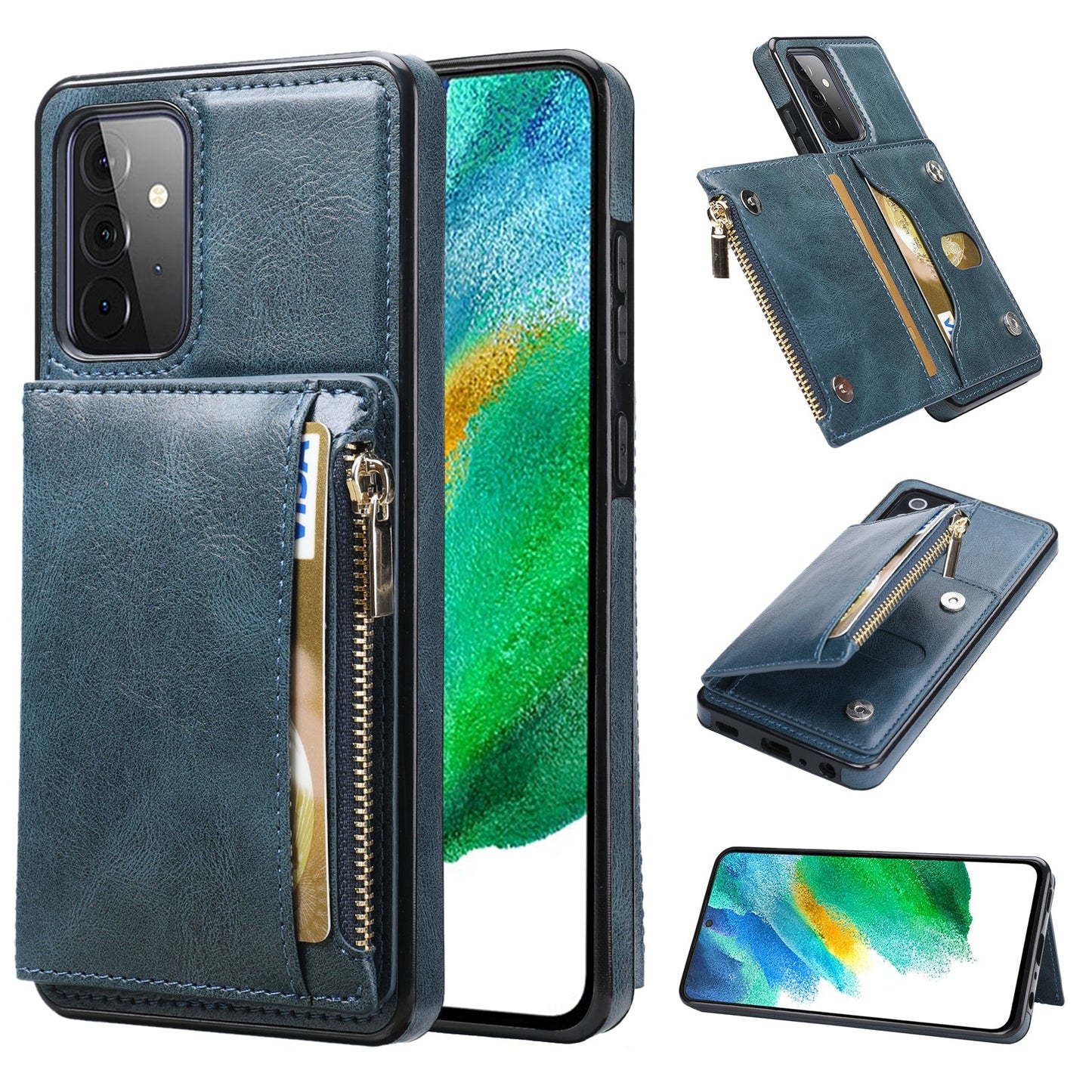 Nouvel étui de téléphone multifonctionnel portefeuille zippé pour Samsung A72 5G