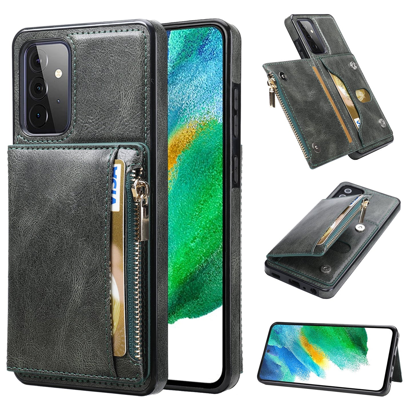 Nouvel étui de téléphone multifonctionnel portefeuille zippé pour Samsung A72 5G