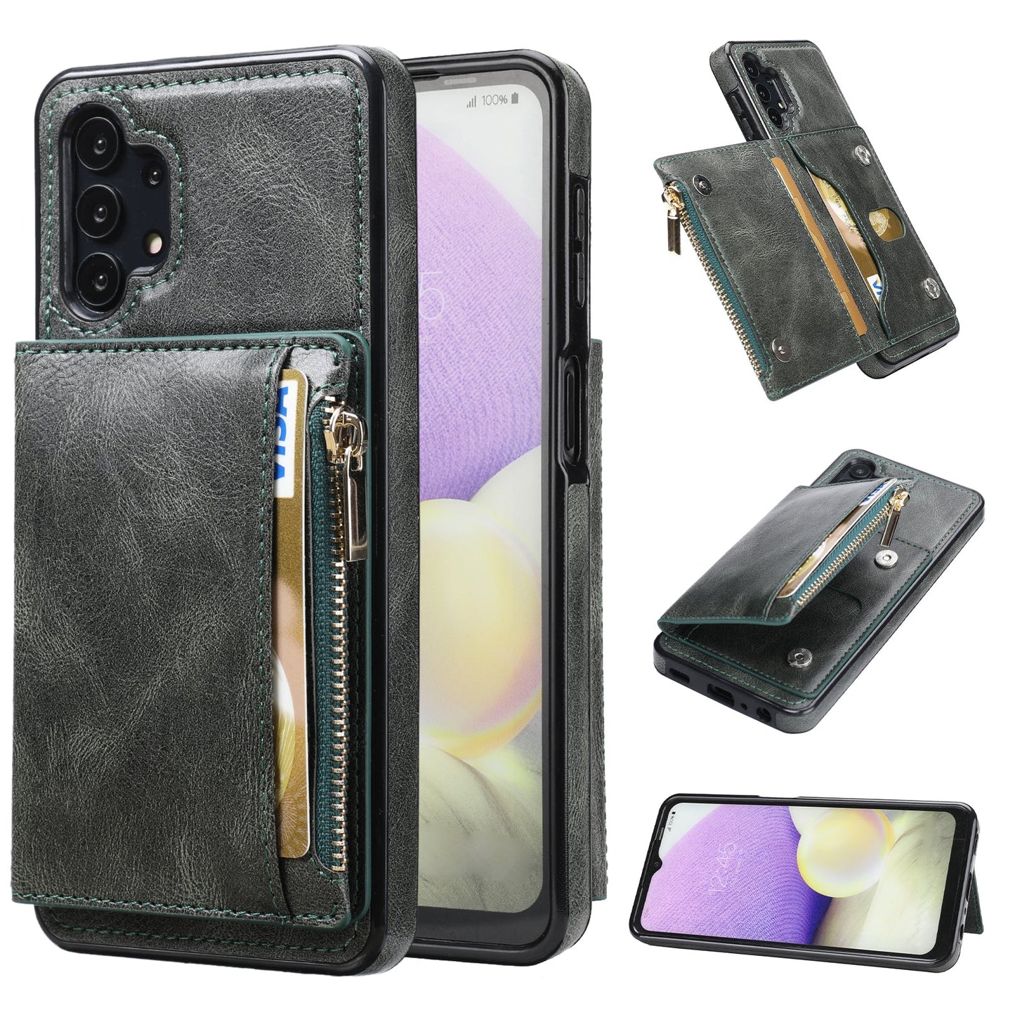 Nouvel étui de téléphone multifonctionnel à fermeture éclair avec portefeuille pour Samsung A32 5G