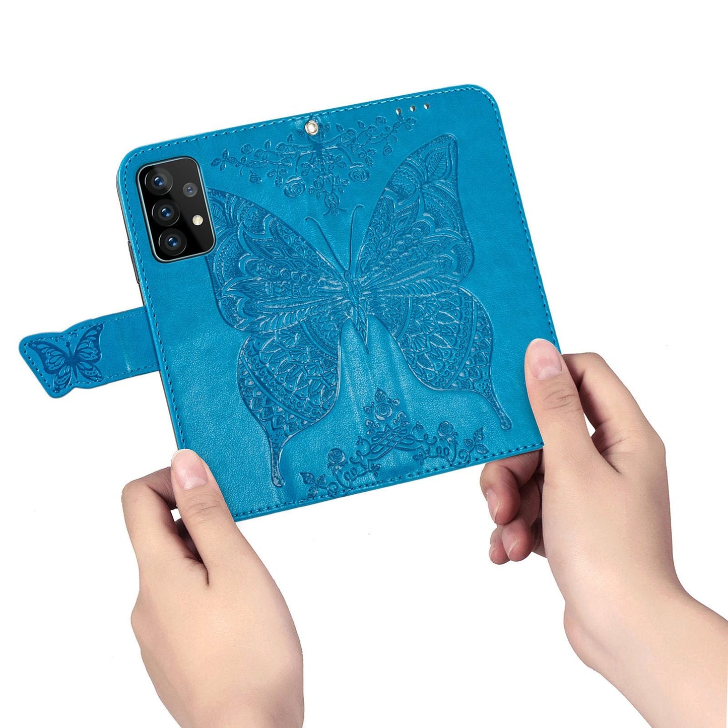 Étui portefeuille en cuir gaufré de luxe avec motif papillon pour Samsung A72 5G