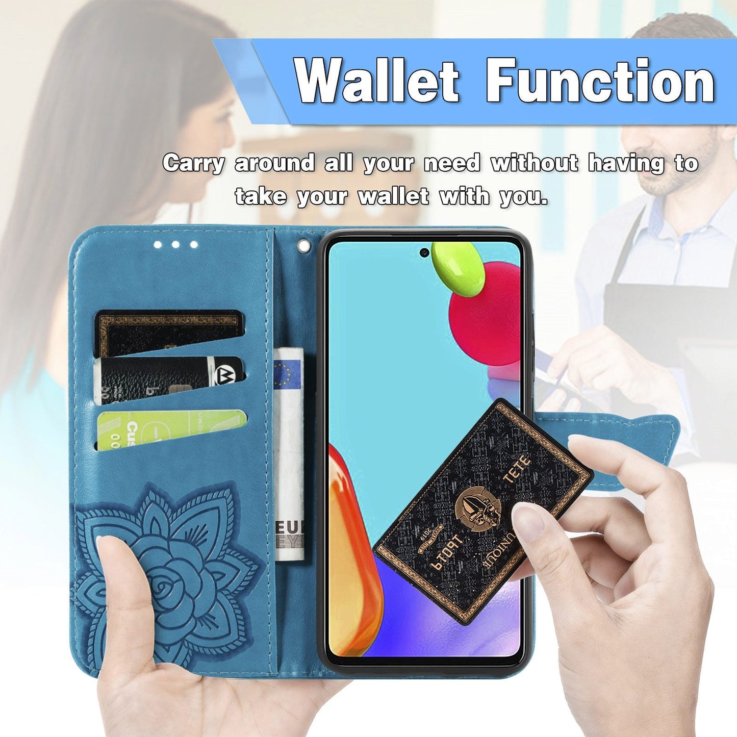 Étui portefeuille en cuir gaufré de luxe avec motif papillon pour Samsung A72 5G