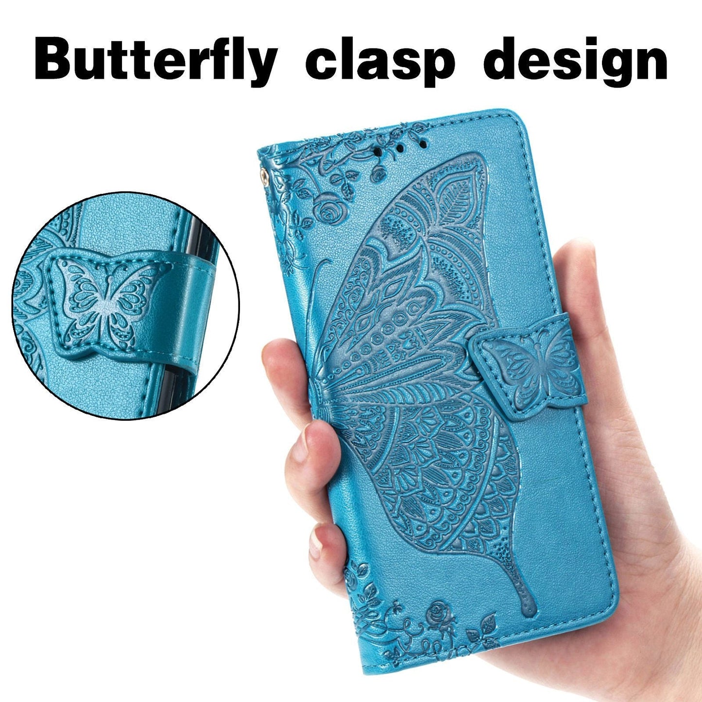 Étui portefeuille en cuir gaufré de luxe avec papillon pour Samsung A52 5G