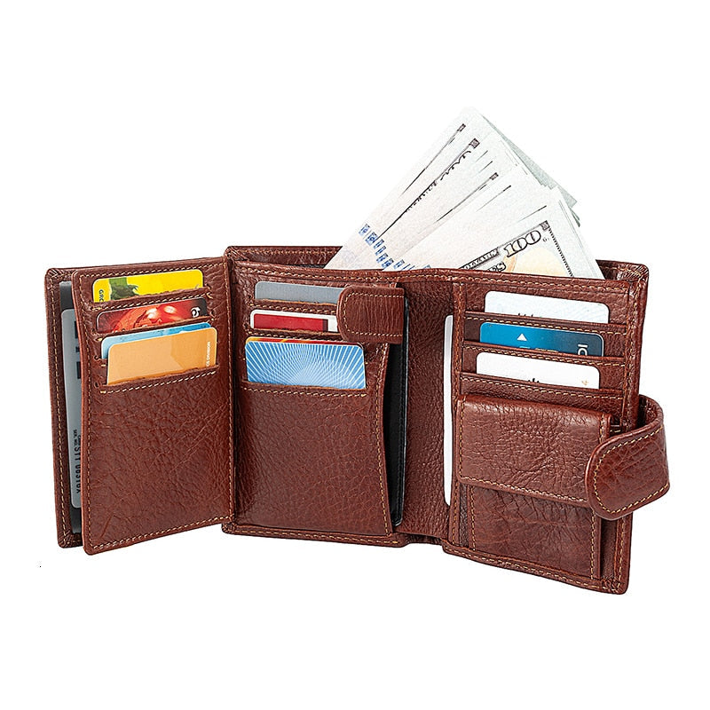 Porte-cartes RFID en cuir véritable, portefeuille homme triptyque