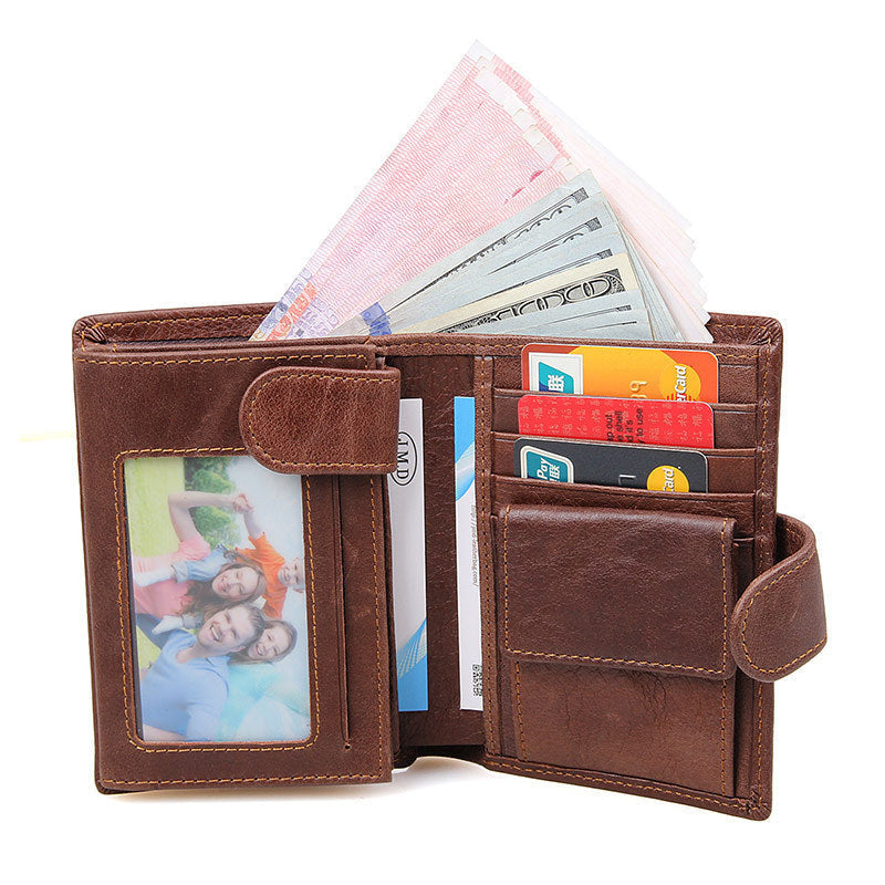 Porte-cartes RFID en cuir véritable, portefeuille homme triptyque