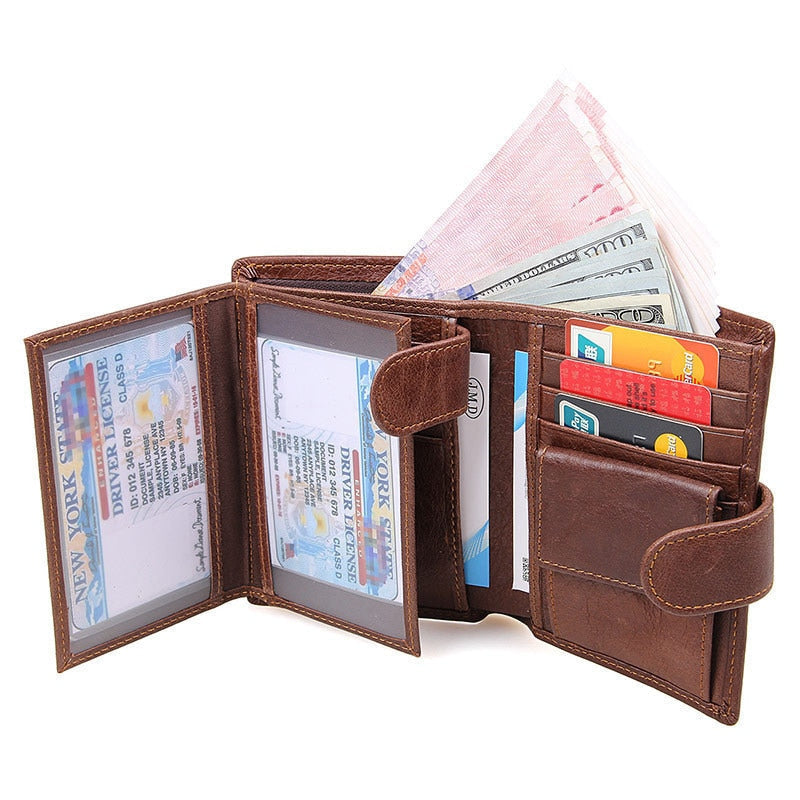 Porte-cartes RFID en cuir véritable, portefeuille homme triptyque